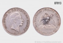 Silbermedaille 1896, auf das 100-jährige Schützenjubiläum Falkenberg/O. Vs. Porträtkopf Kaiser Wilhelms II. nach rechts. Rs. Falke auf Felsen. 23,64 g...