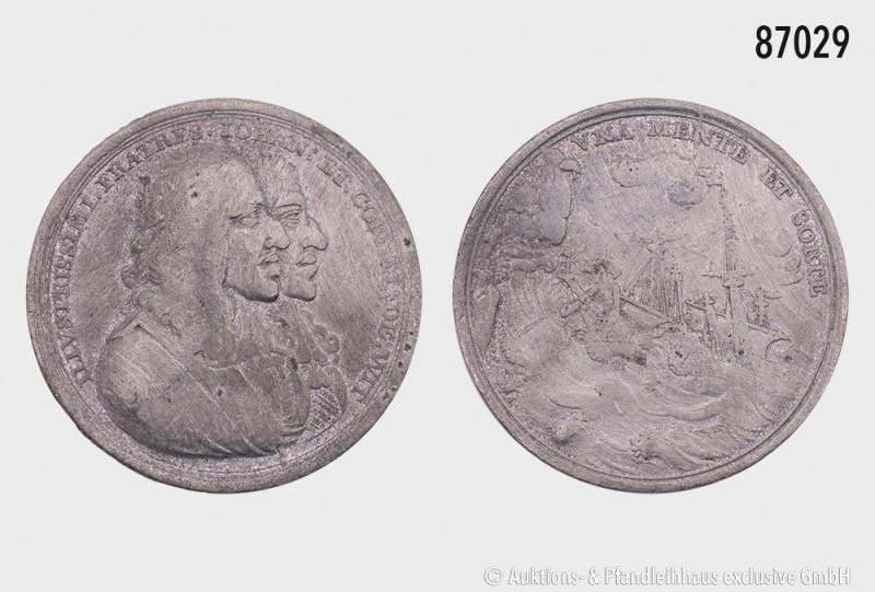 Niederlande, Zinnmedaille 1672, auf die Ermordung der Brüder de Witt. 29,41 g; 4...