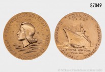 Frankreich, Bronzemedaille 1968, von H. Coeffin, der Compagnie Genérale Transatlantique. 73,34 g; 53 mm. Vorzüglich.
