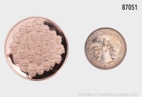 Konv. von 2 Medaillen, bestehend aus: Silbermedaille o. J. (Punze 1000), auf die erste Mondlandung 1969. 24,77 g; 40 mm. Fast Stempelglanz. Dazu: USA,...