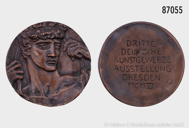 Dresden, Bronzegussmedaille 1906, von R. Guhr, auf die 3. Deutsche Kunstgewerbe-...