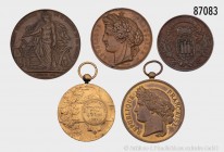 Frankreich, Konv. von 5 verschiedenen Medaillen, alle in ausgezeichneter Erhaltung, bitte besichtigen.