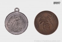 Konv. von 2 Medaillen mit Bezug zur Völkerschlacht bei Leipzig (Dt. Patrioten-Bund 1913 und tragbare Erinnerungsmedaille an die Völkerschlacht). Sehr ...