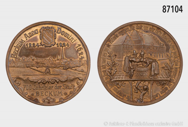 Vergoldete Medaille 1924, von Kissing Menden, auf die 700-Jahrfeier von Beckum. ...