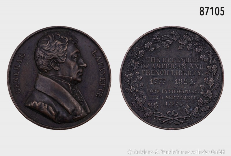 Bronzemedaille 1824, von Caunois, auf General Lafayette. 47,58 g; 47 mm. Slg.Jul...