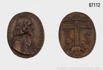 Leopold Wilhelm von Österreich (1625-1662), Gnadenpfennig o. J. (1647), früher hoch-ovaler Bronze-Guss, von A. Waterloos. 24,55 g; 43 mm. Dudik 256; K...