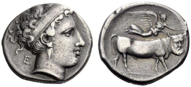  Greek Coins   Campania, Neapolis  Nomos circa 350-325, AR 7.34 g. Head of nymph...