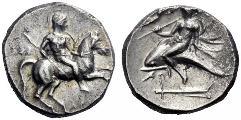  Greek Coins   Calabria, Tarentum  Nomos circa 272-240, AR 6.50 g. Horseman r., ...