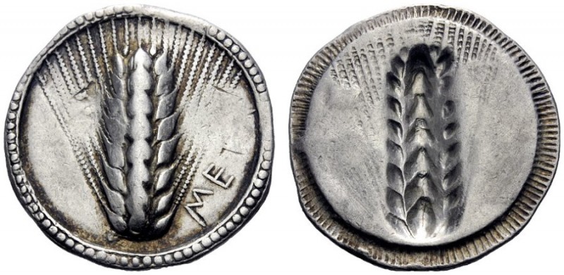  Greek Coins   Metapontum  Nomos circa 540-510, AR 8.05 g. Ear of barley. Rev. T...
