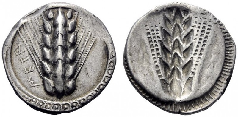 Greek Coins   Metapontum  Nomos circa 510-470, AR 7.83 g. Ear of barley. Rev. T...