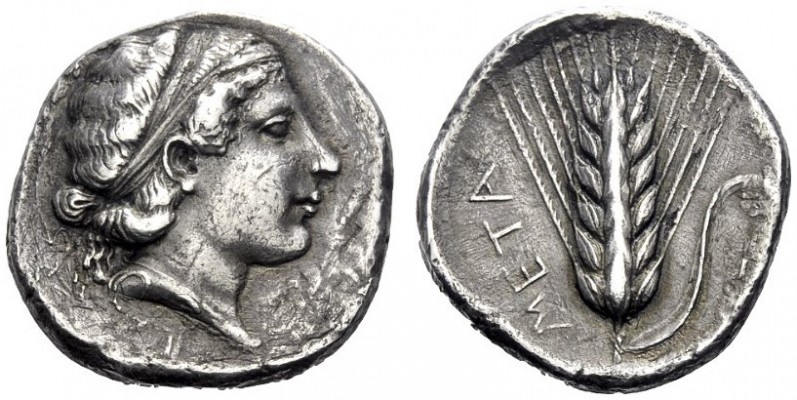  Greek Coins   Metapontum  Nomos circa 430-400, AR 7.58 g. Head of Demeter r., h...