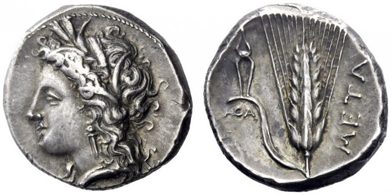  Greek Coins   Metapontum  Nomos circa 330-290, AR 7.95 g. Head of Demeter l., w...