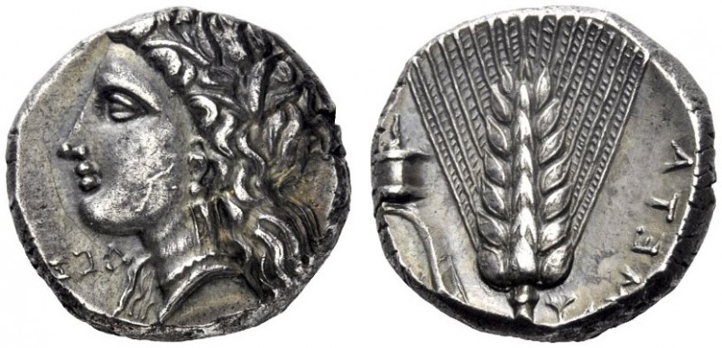  Greek Coins   Metapontum  Nomos circa 330-290, AR 7.94 g. Head of Demeter l., w...