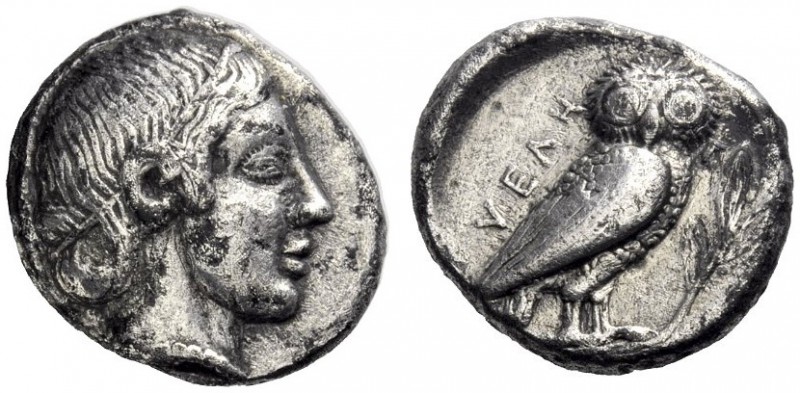  Greek Coins   Velia  Drachm circa 465-440, AR 3.73 g. Head of nymph r., wearing...