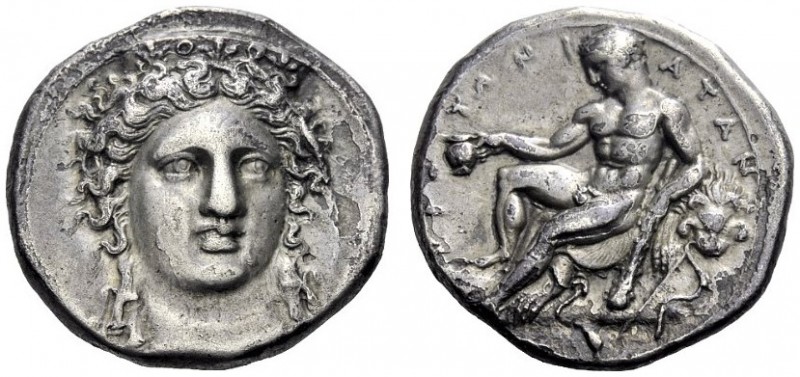  Greek Coins   Caulonia  Nomos circa 400-325, AR 7.63 g. Head of Hera Lacinia fa...
