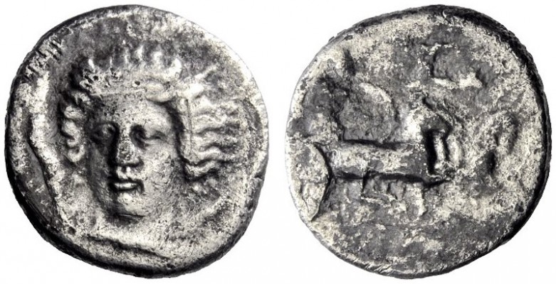  Greek Coins   Catana  Drachm signed by Choirion circa 405-402, AR 3.96 g. Head ...