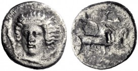  Greek Coins   Catana  Drachm signed by Choirion circa 405-402, AR 3.96 g. Head of young river-god Amenanos facing three-quarters l.; at sides, crayfi...