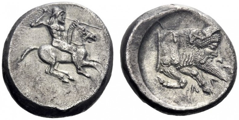  Greek Coins   Gela  Didrachm circa 490-475, AR 8.54 g. Horseman r., hurling jav...