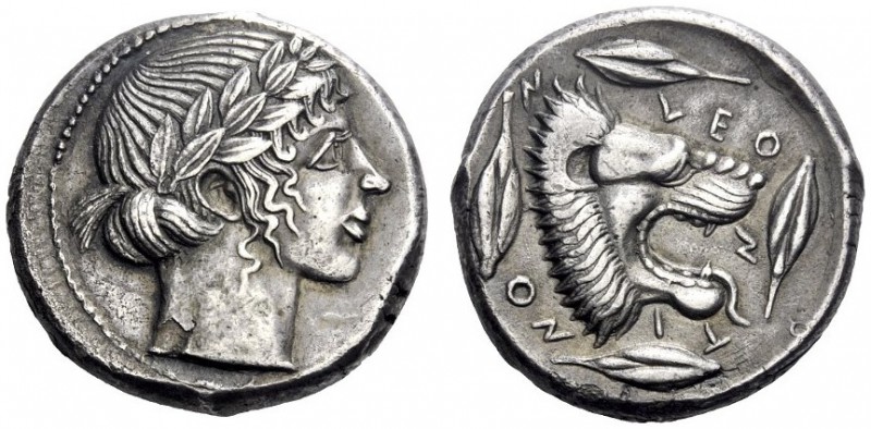  Greek Coins   Leontini  Tetradrachm circa 440, AR 17.23 g. Laureate head of Apo...