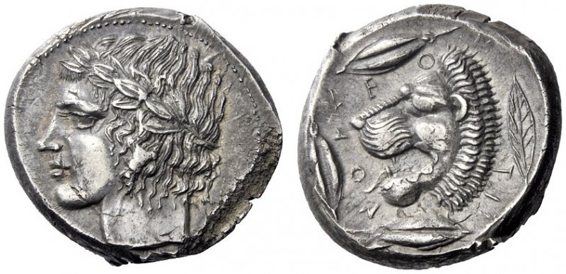  Greek Coins   Leontini  Tetradrachm circa 430, AR 17.15 g. Laureate head of Apo...