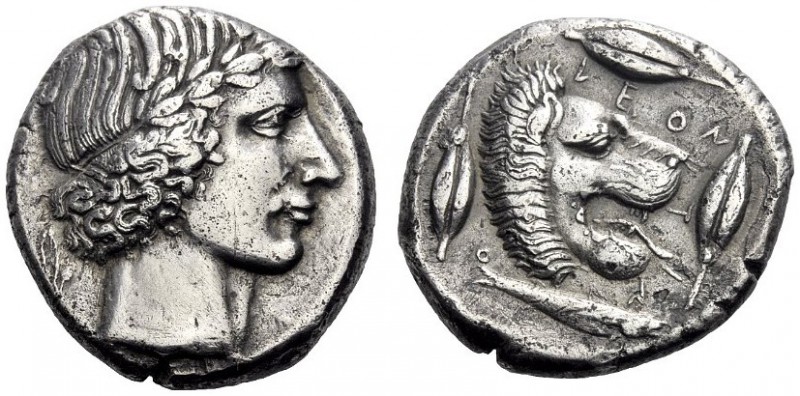  Greek Coins   Leontini  Tetradrachm circa 420-415, AR 16.91 g. Laureate head of...