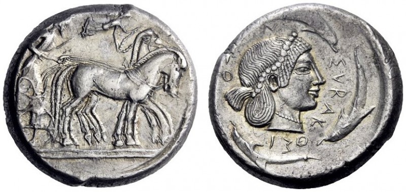  Greek Coins   Syracuse  Tetradrachm circa 480-475, AR 17.13 g. Slow quadriga dr...