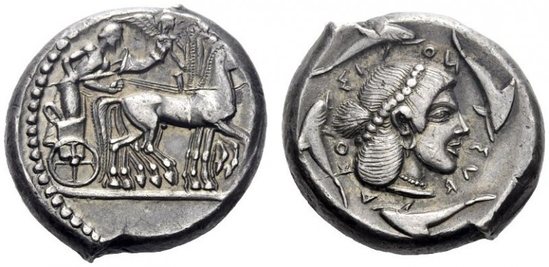  Greek Coins   Syracuse  Tetradrachm circa 475-470, AR 17.62 g. Slow quadriga dr...