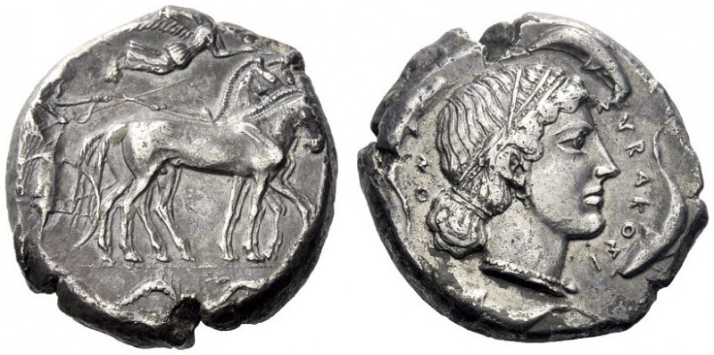  Greek Coins   Syracuse  Tetradrachm circa 460-440, AR 16.43 g. Slow quadriga dr...