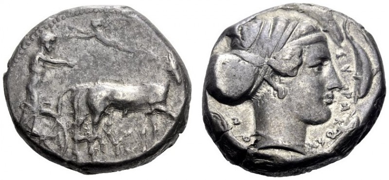  Greek Coins   Syracuse  Tetradrachm circa 430-420, AR 17.23 g. Slow quadriga dr...