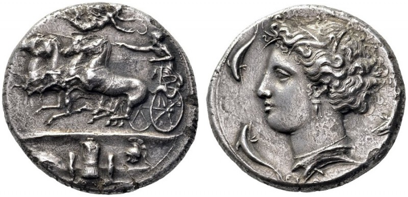  Greek Coins   Syracuse  Decadrachm signed work by Euainetos circa 400, AR 41.38...