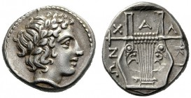 Greek Coins   Olynthus  Tetrobol circa 401-398, AR 2.38 g. Laureate head of Apollo r. Rev. Seven-stringed cithara. Robinson- Clement 70.  Light iride...