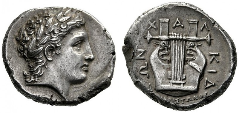  Greek Coins   Olynthus  Tetradrachm circa 350, AR 14.51 g. Laureate head of Apo...