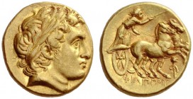  Greek Coins   Philip II 359 – 336 and posthumous issues  Stater, Magnesia ad Maeandrum circa 323-316, AV 8.54 g. Laureate head of Apollo r. Rev. Pran...