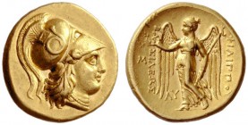  Greek Coins   Philip III, 232-316  Stater, Babylon 323-317, AV 8.56 g. Head of Athena r., wearing crested Corinthian helmet, bowl decorated with serp...