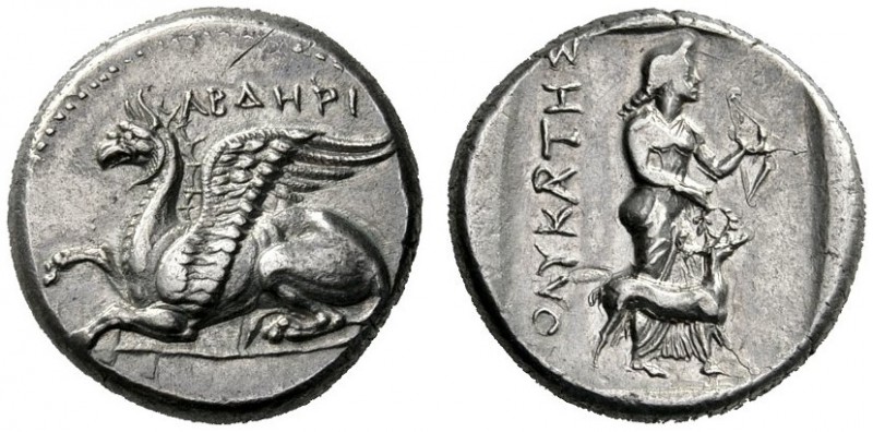  Greek Coins   Thrace, Abdera  Stater circa 386-375, AR 11.56 g. Griffin crouchi...