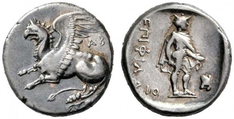 Greek Coins   Thrace, Abdera  Tetrobol circa 386-375, AR 2.83 g. Griffin leapin...