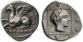  Greek Coins   Thrace, Abdera  Tetrobol circa 375/3-365/60, AR 2.84 g. Griffin leaping l. Rev. Laureate head of Apollo r. within square frame. SNG Cop...