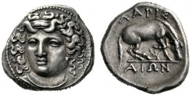  Greek Coins   Thessaly, Larissa  Drachm mid-late 4th century, AR 6.12 g. Head of nymph Larissa facing three-quarters l. Rev. Horse grazing r.; betwee...
