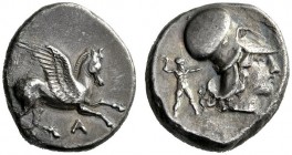  Greek Coins   Epirus, Ambracia  Stater circa 360-338, AR 8.23 g. Pegasus flying r.; below, A. Rev. Helmeted head of Athena r.; behind, statuette of Z...