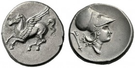  Greek Coins   Echinos  Stater circa 344-330, AR 8.34 g. Pegasus flying l. Rev. Helmeted head of Athena r.; behind, hook. Calciati 1. BCD Acarnania 16...