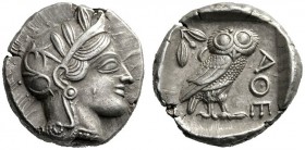  Greek Coins   Attica, Athens  Tetradrachm circa 449-420, AR 17.15 g. Head of Athena r., wearing crested Attic helmet. Rev. Owl, with closed wings, st...