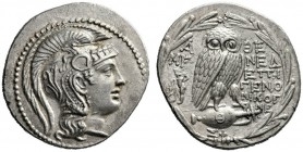  Greek Coins   Attica, Athens  Tetradrachm circa 167-166, AR 16.82 g. Helmeted head of Athena r. Rev. Owl standing on jug; in r. field, two torches. A...