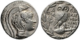  Greek Coins   Attica, Athens  Tetradrachm circa 165-164, AR 16.71 g. Helmeted head of Athena r. Rev. Owl standing on jug; in r. field, two torches. A...
