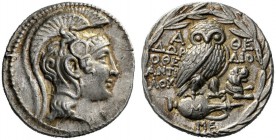  Greek Coins   Attica, Athens  Tetradrachm circa 164-163, AR 16.97 g. Helmeted head of Athena r. Rev. Owl standing on jug; in r. field, two torches. A...