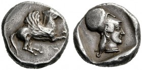  Greek Coins   Corinthia, Corinth  Stater circa 490-450, AR 8.54 g. Pegasus flying r. Rev. Head of Athena r., wearing Corinthian helmet; all within pa...