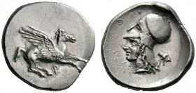  Greek Coins   Corinthia, Corinth  Stater circa 405-385, AR 8.30 g. Pegasus flying r.; below, koppa . Rev. Head of Athena l., wearing Corinthian helme...