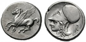  Greek Coins   Corinthia, Corinth  Stater circa 345-307, AR 8.45 g. Pegasus flying l.; below, koppa . Rev. Head of Athena l., wearing Corinthian helme...