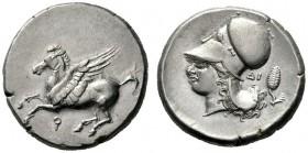  Greek Coins   Corinthia, Corinth  Stater circa 345-307, AR 8.52 g. Pegasus flying l.; below, koppa . Rev. Head of Athena l., wearing Corinthian helme...