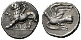  Greek Coins   Sicyonia, Sicyon  Hemidrachm circa 330-280, AR 2.78 g. Kimera l., with r. forepaw raised. Rev. Dove flying l. BMC 124. BCD Peloponnesus...