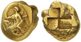  Greek Coins   Mysia, Cyzicus  Cyzicus stater circa 400-300, EL 16.01 g. Nike kneeling l. holding aplustre. Rev. Quadripartite incuse square. von Frit...